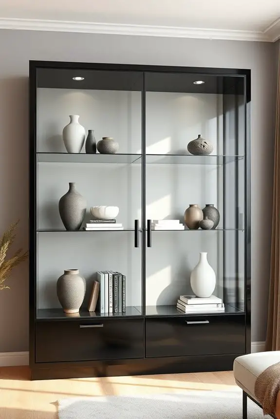 adjustable black display cabinet