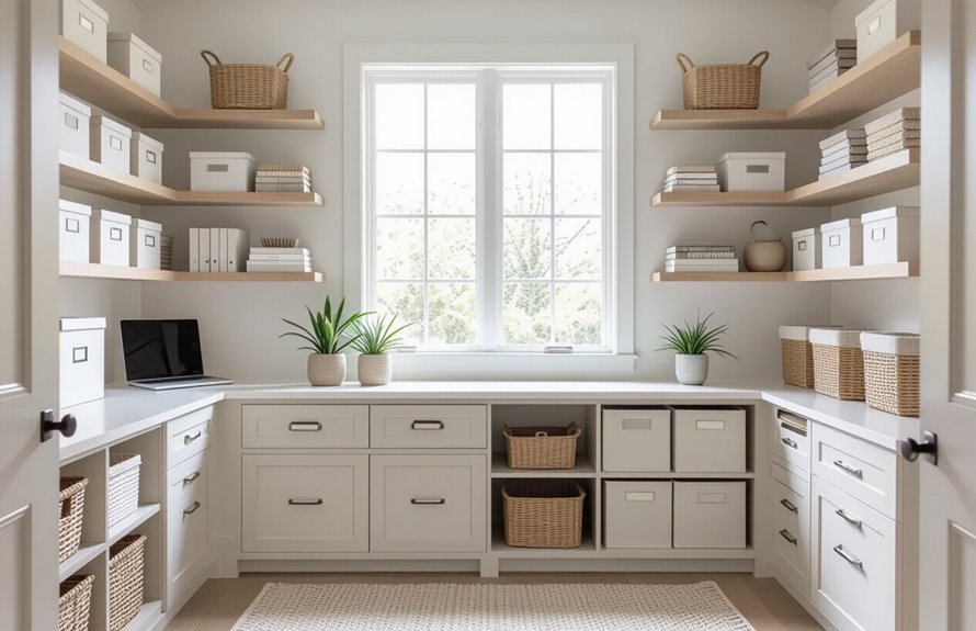 adjustable shelves and labeled bins