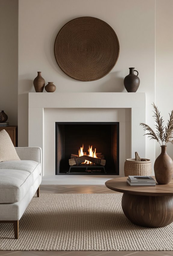 african artifact textured mantel arrangement