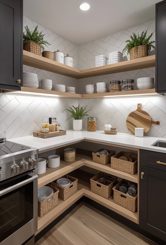angled corner shelving for accessibility