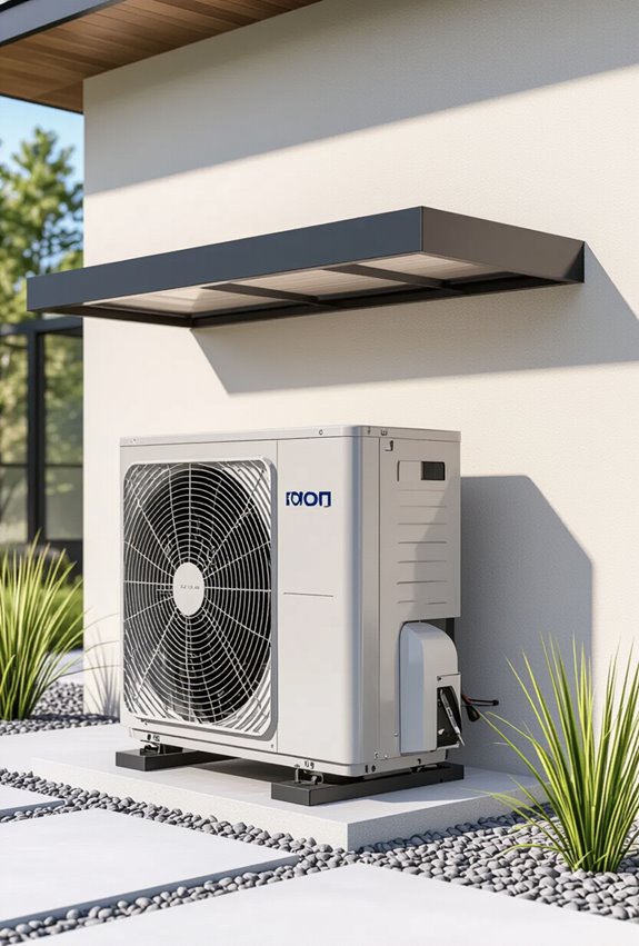 angled rain deflecting hvac canopy