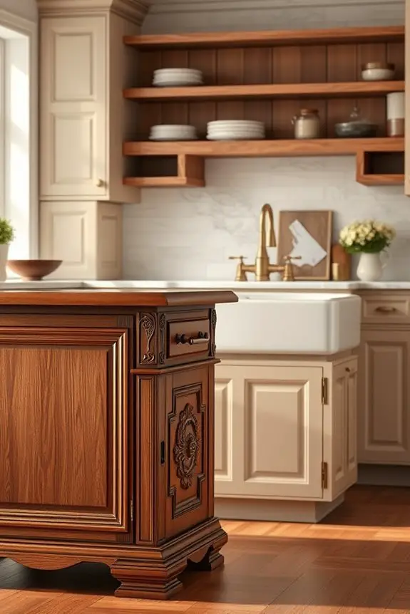 antique hardware enhances kitchens