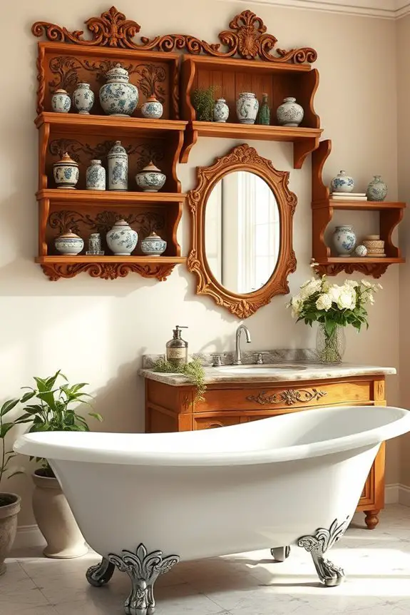 antique shelves enhance vintage charm