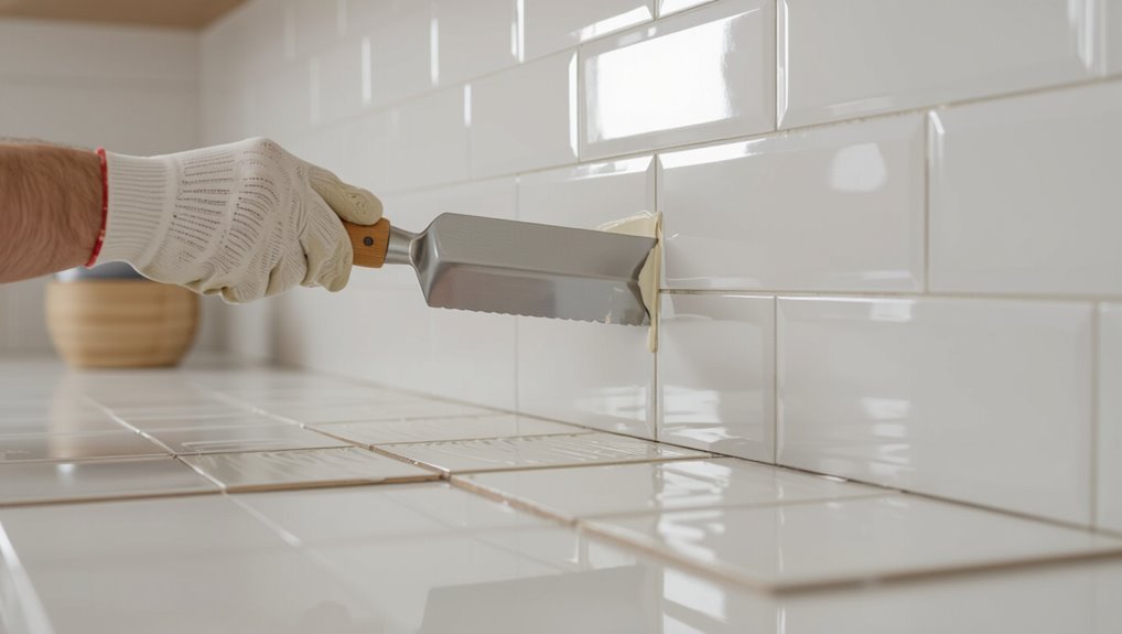 apply adhesive align tiles