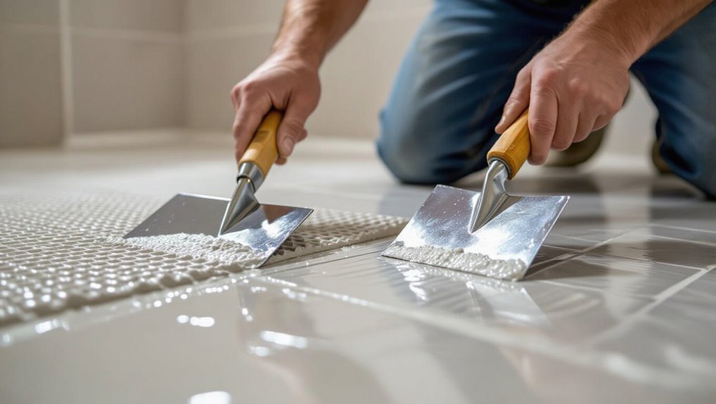 apply adhesive set tiles