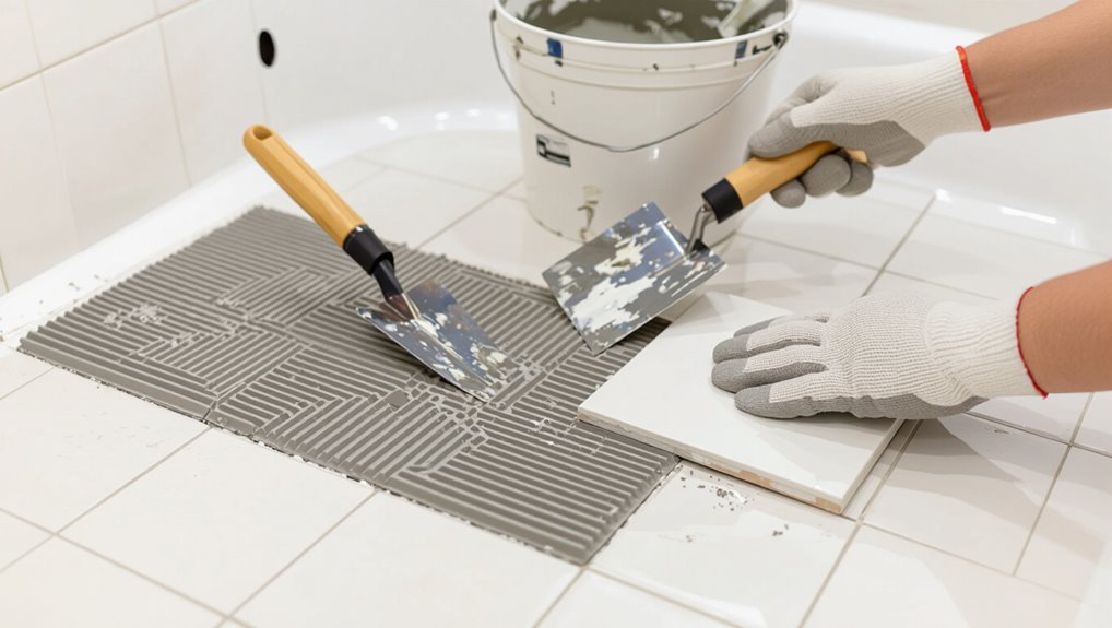 apply mortar butter tiles