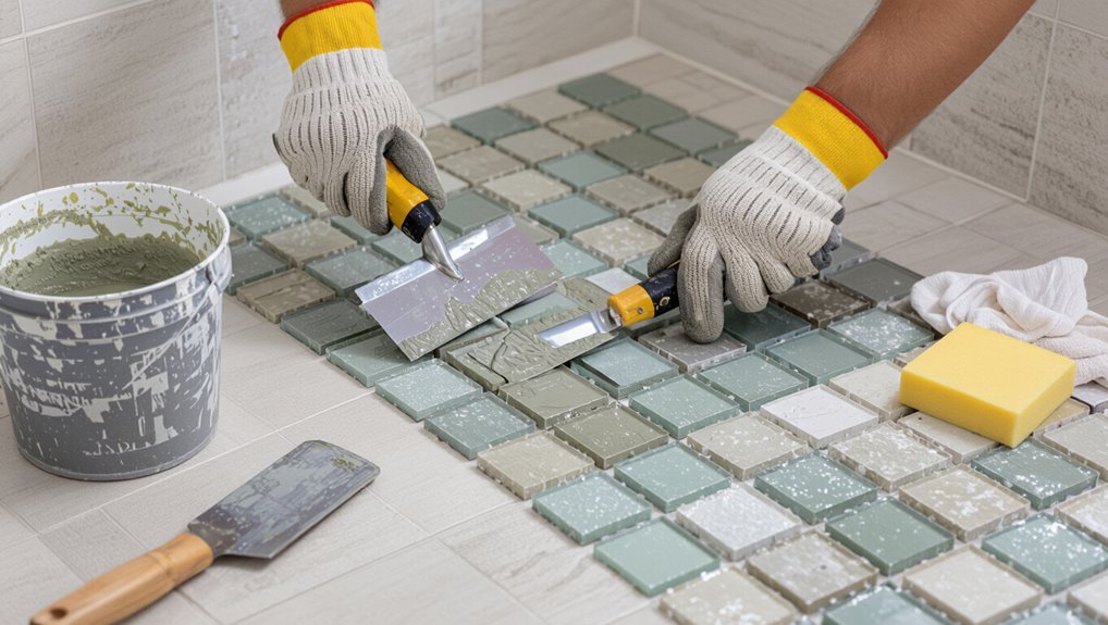 apply thinset set tiles
