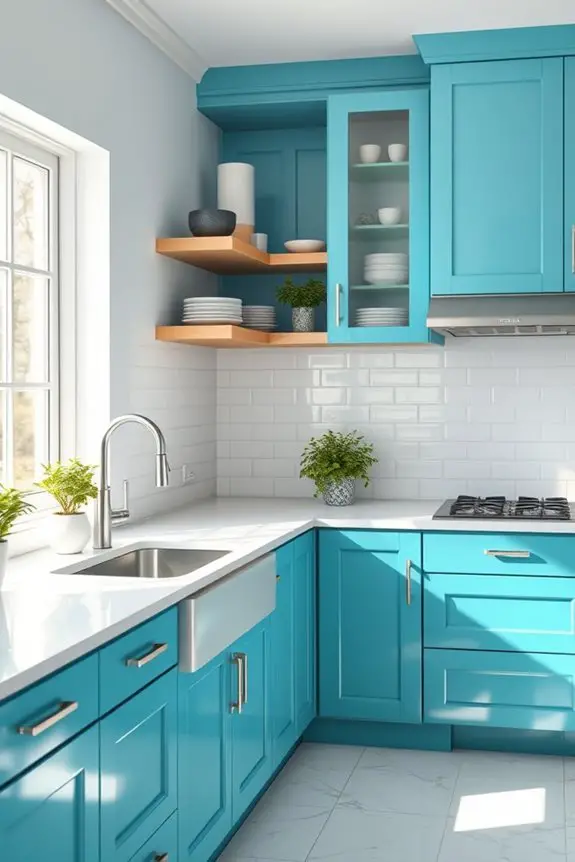 aqua blue kitchen cabinets