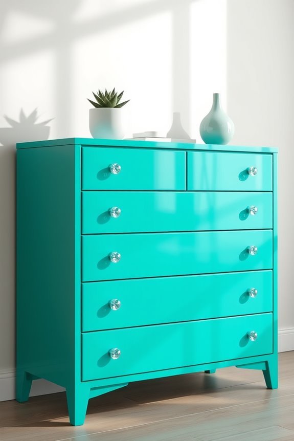 aqua green dresser makeover