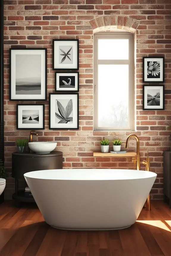 art enhances brick bathroom