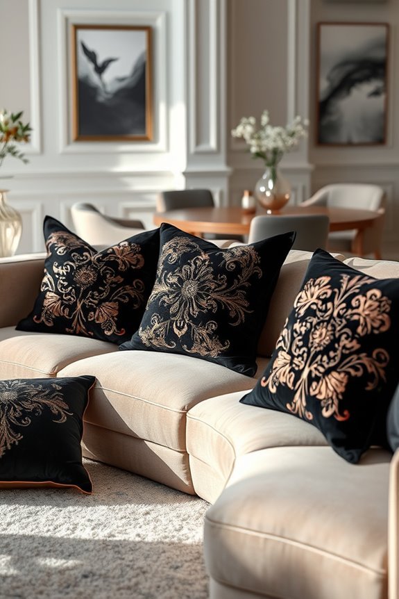 artistic black rose gold pillows