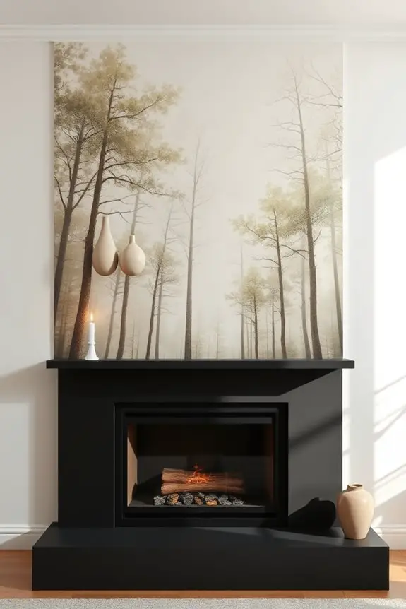 artistic mural enhances fireplace