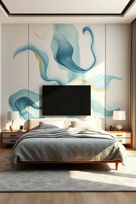 artsy mural enhances bedroom decor