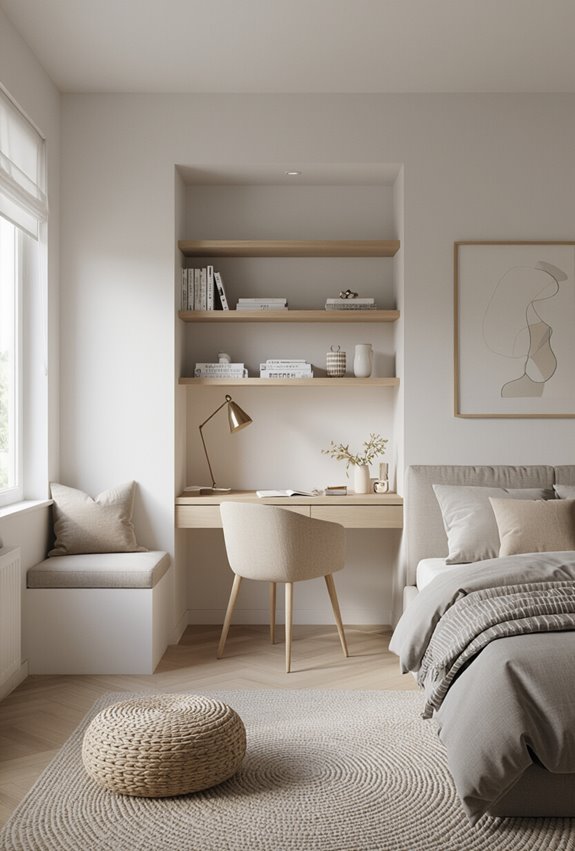 asymmetric built in desk nook