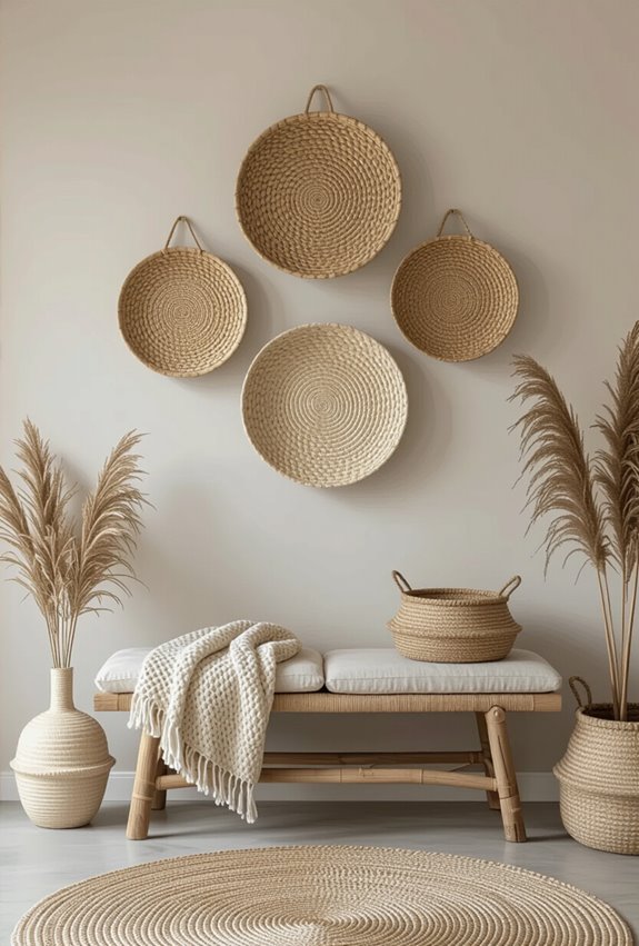 asymmetrical natural woven basket arrangement