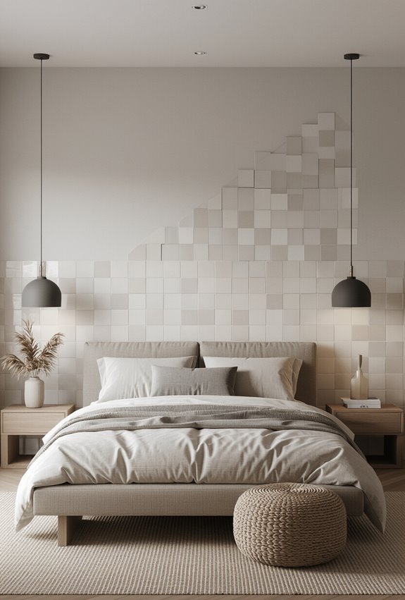 asymmetrical staggered mixed tile accent