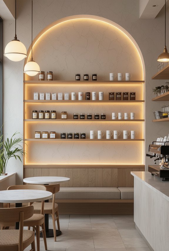 backlit display shelves showcase products