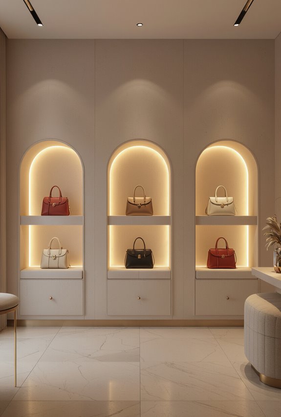 backlit haloed evening bag displays