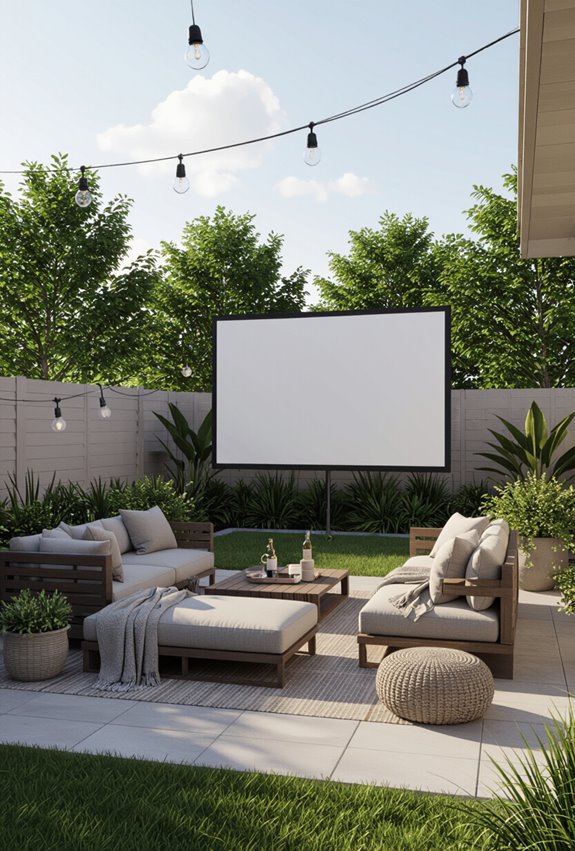 backyard cozy projector movie setup