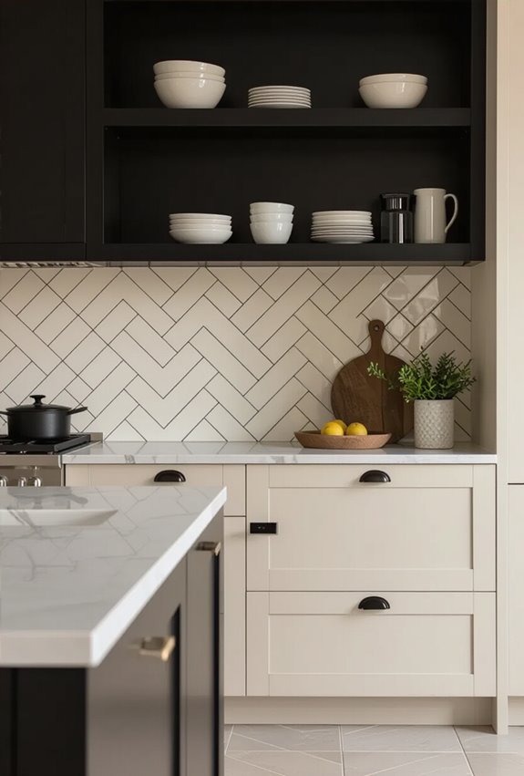 balanced black and cream backsplash