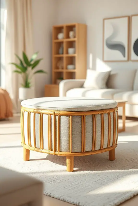 bamboo ottomans with fabric