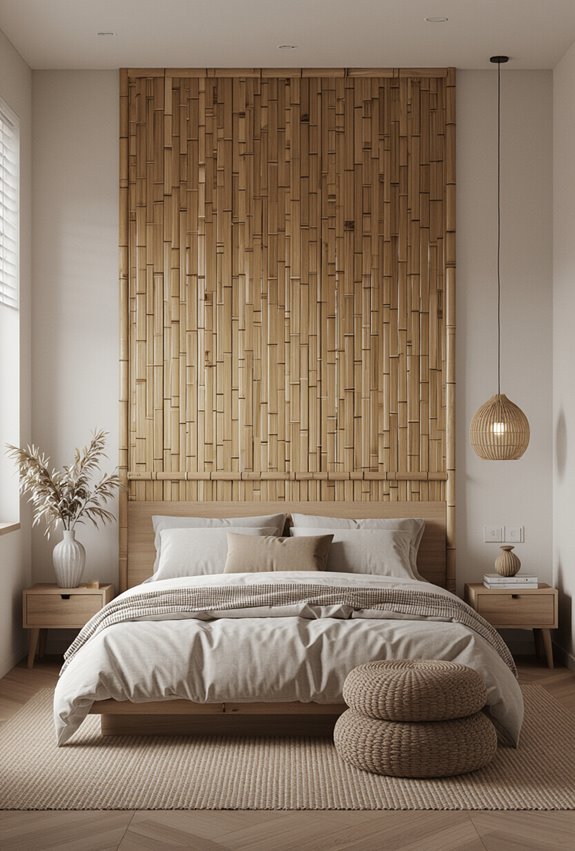 bamboo plank headboard wall