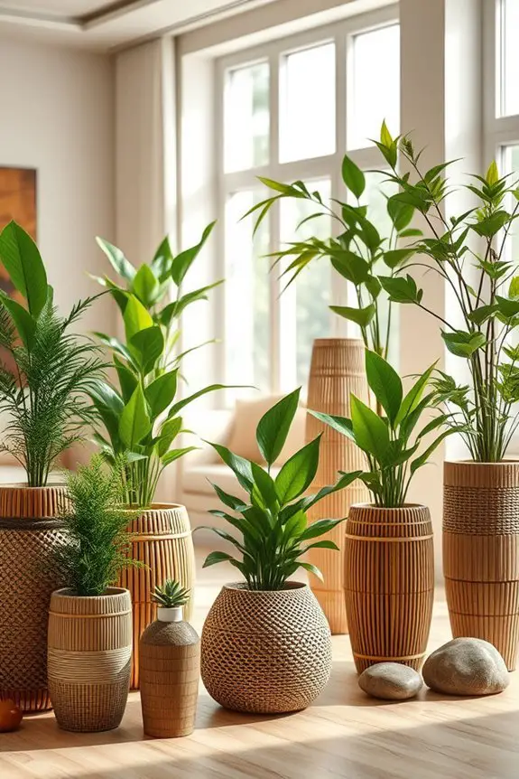 bamboo planters enhance indoor decor