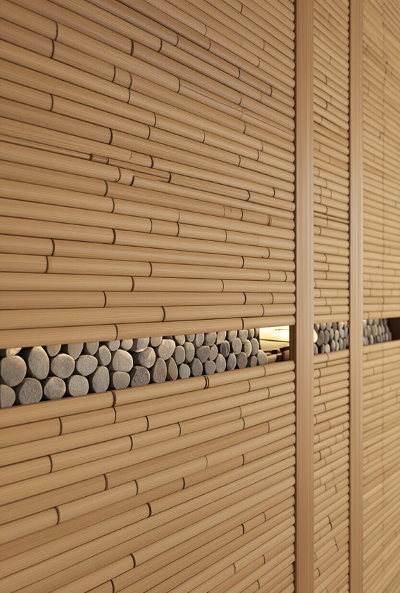 bamboo slats with stone