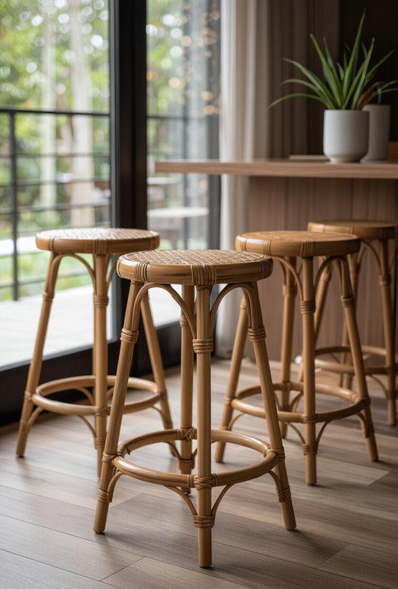 bamboo stools with metal accents
