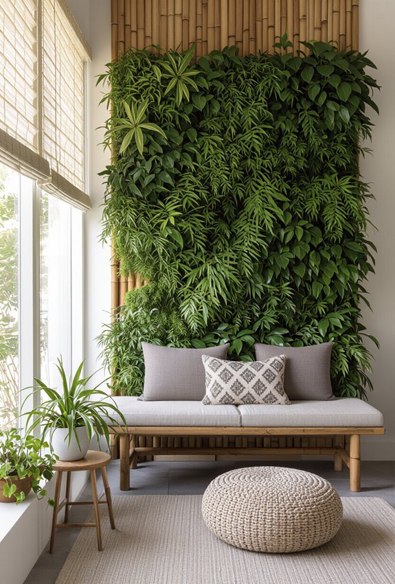 bamboo wall with planters