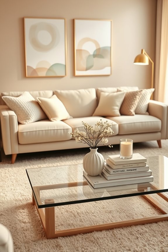 beige accessories create contrast