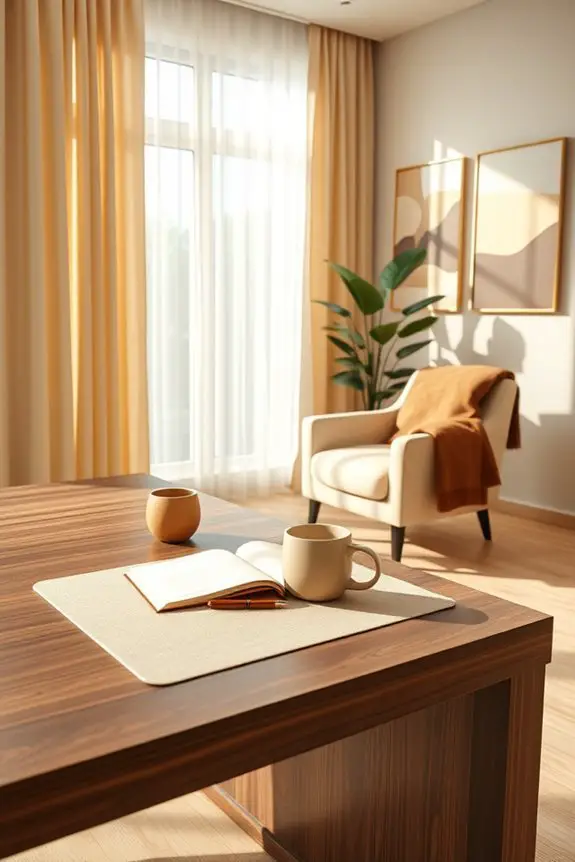 beige and brown workspace design