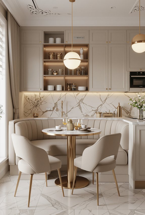 beige banquette with gold