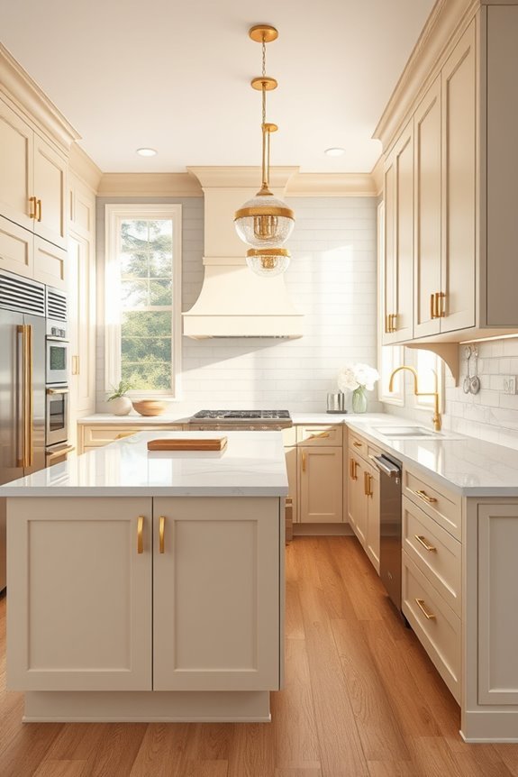 beige cabinets gold hardware