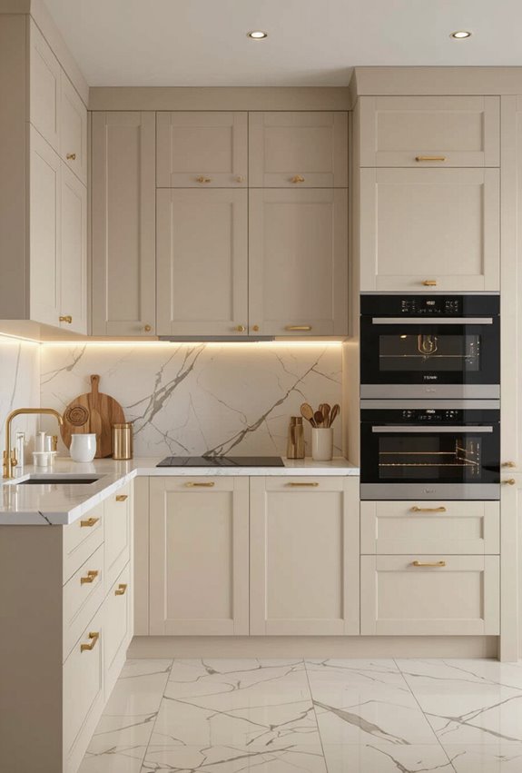 beige cabinets with gold