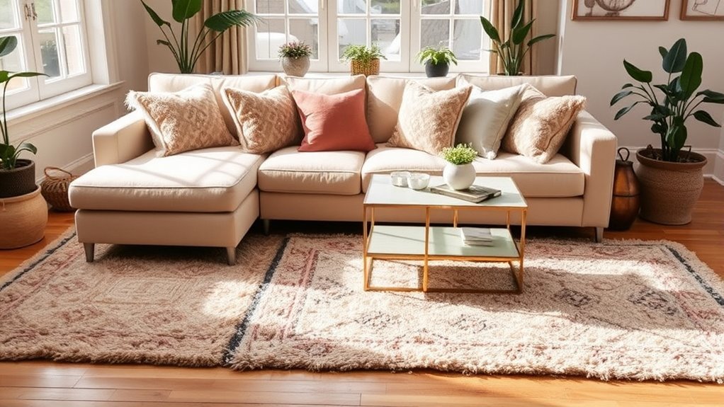 beige couch living room rugs