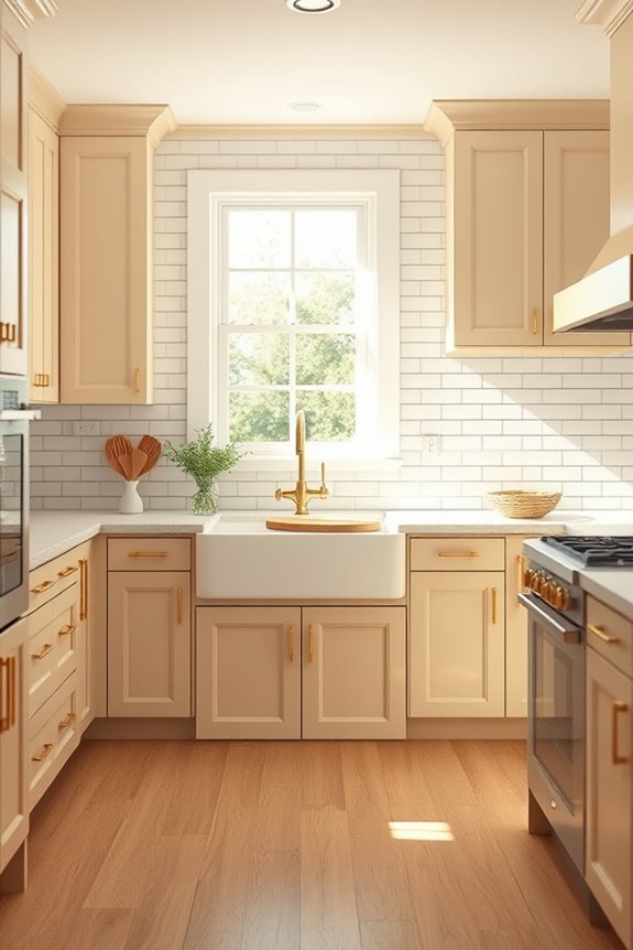 beige kitchen with subway tiles