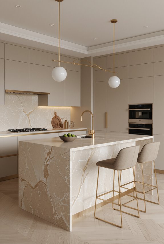 beige quartz island with gold