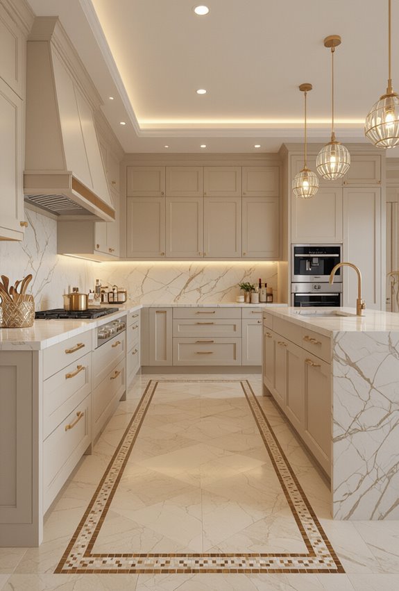 beige tiles with gold border