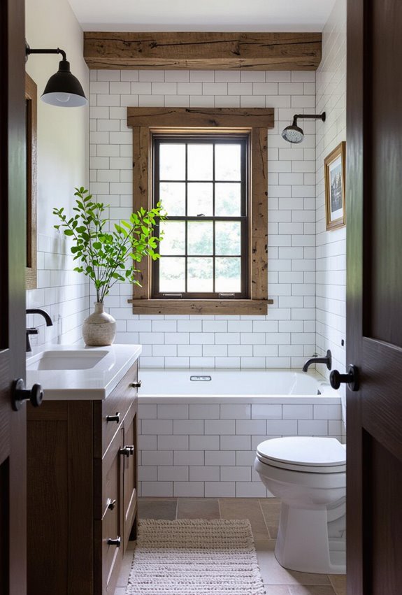 beveled white subway wainscoting