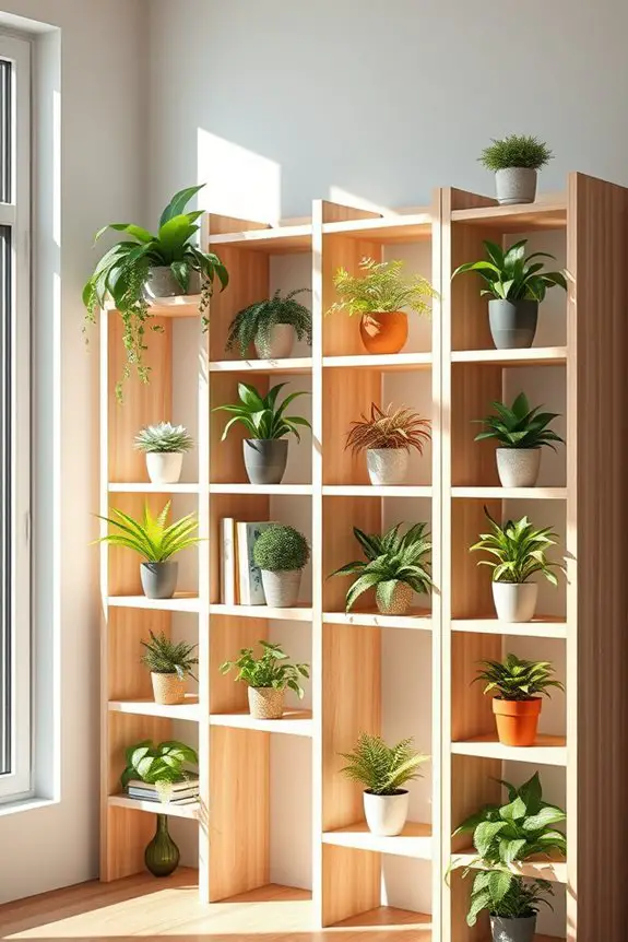 biophilic bookshelf with planters