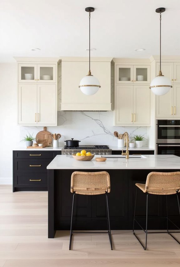 black and cream zoned cabinetry