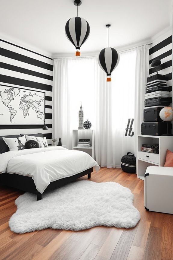 black and white travel decor