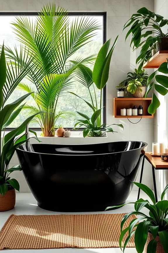 black bathtub tropical oasis