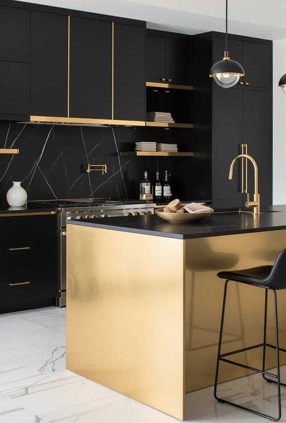 black cabinetry gold fixtures