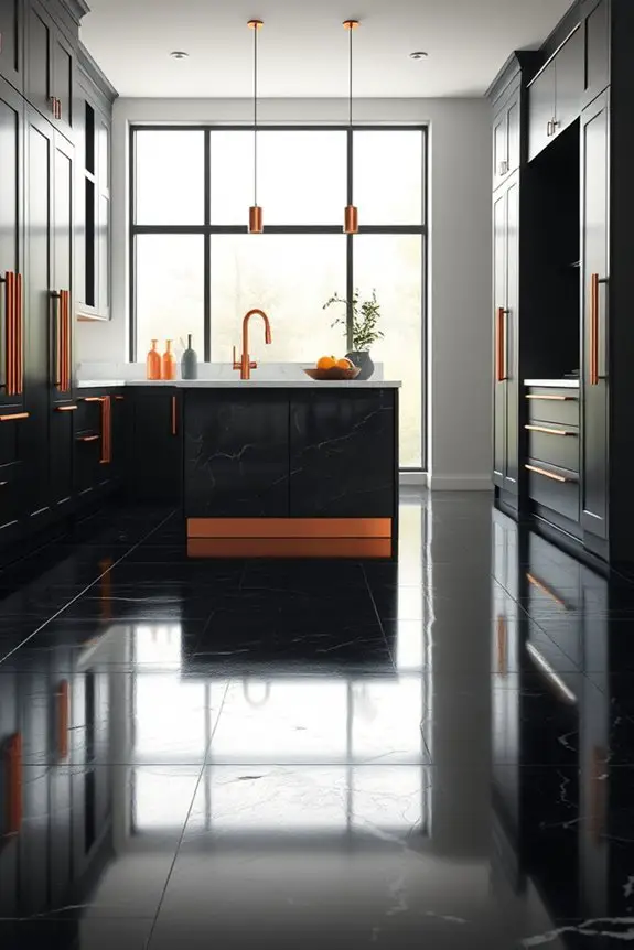 black floor copper accents
