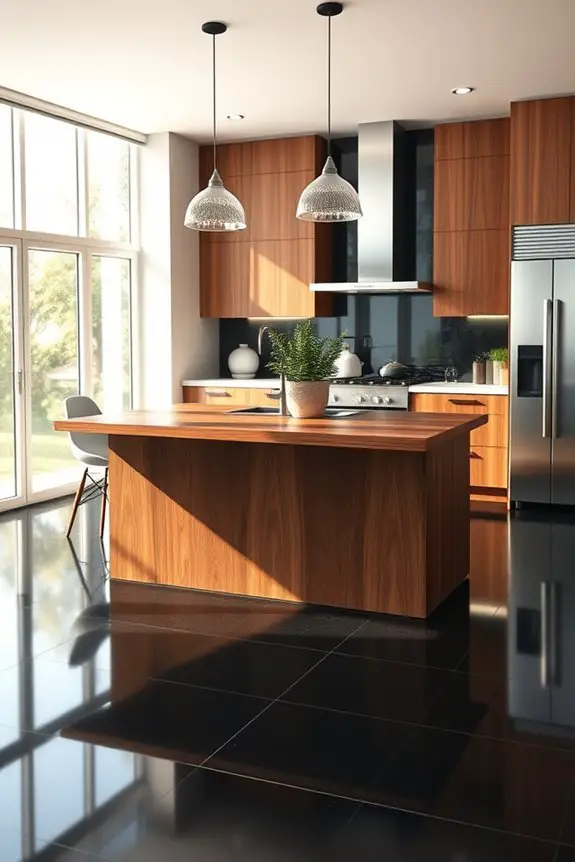 black floor warm wood