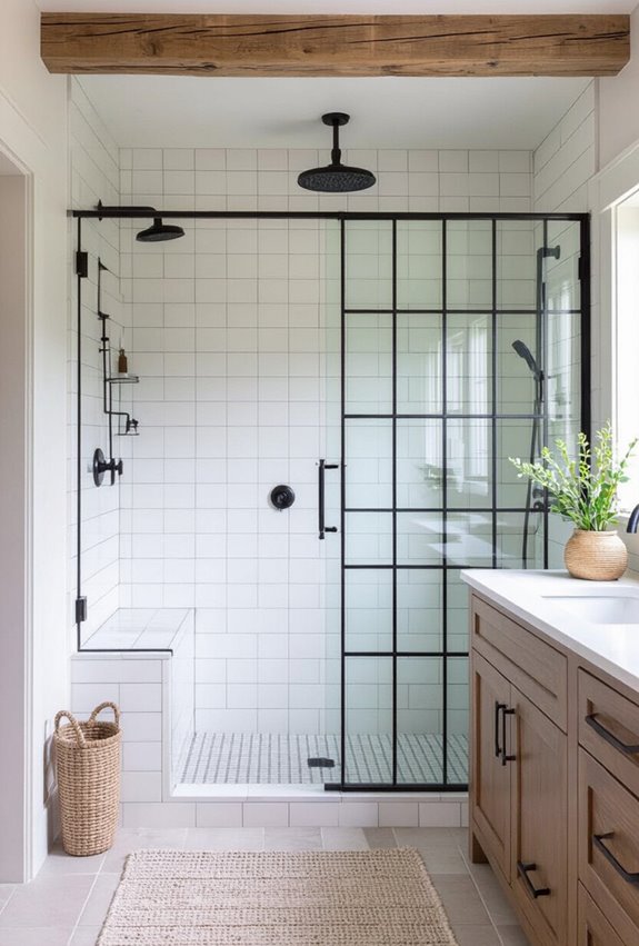black framed glass shower grid