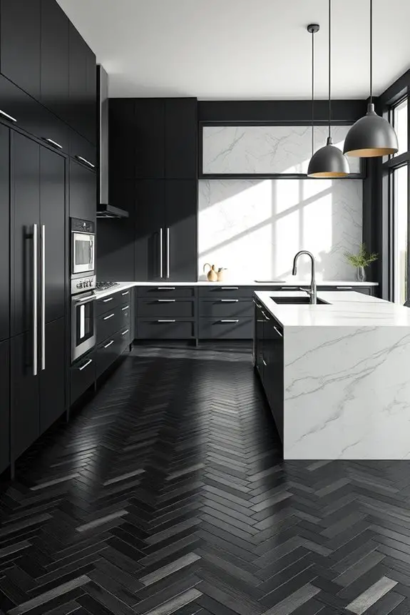 black herringbone tile elegance