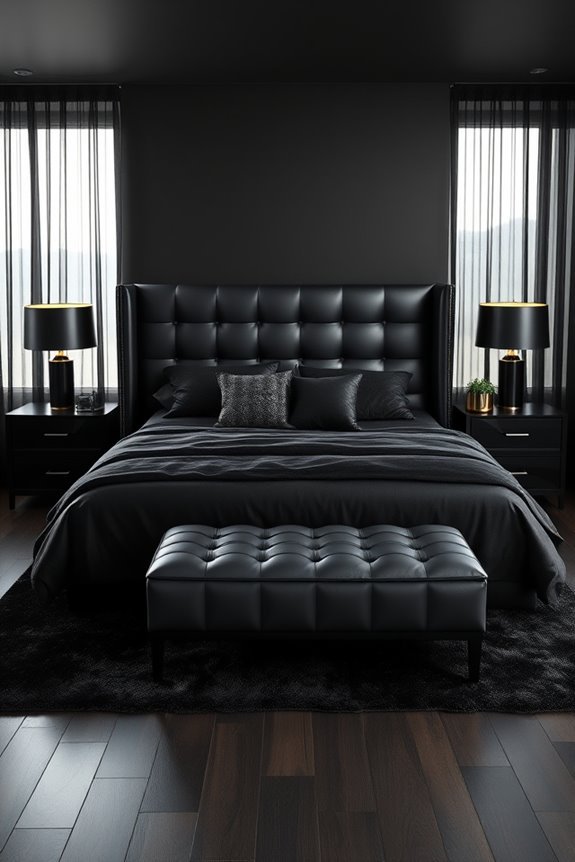 black leather bedroom accents
